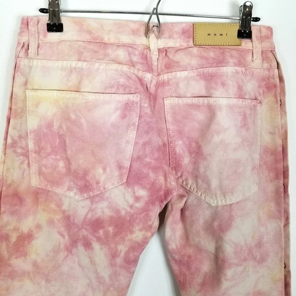 MNML Men's White Pink Tie‎ Dye Jeans Size 29 Snap Zip Sides Pockets